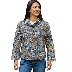 Westbound Ladies Blue/ Pink Floral Jacket Size PL Stretch LS Button Up Collared